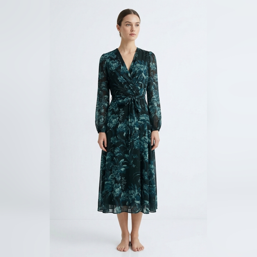 Donna Ricco Midi Dress Goth Whimsigoth Sheer Floral Metallic 4 NWT